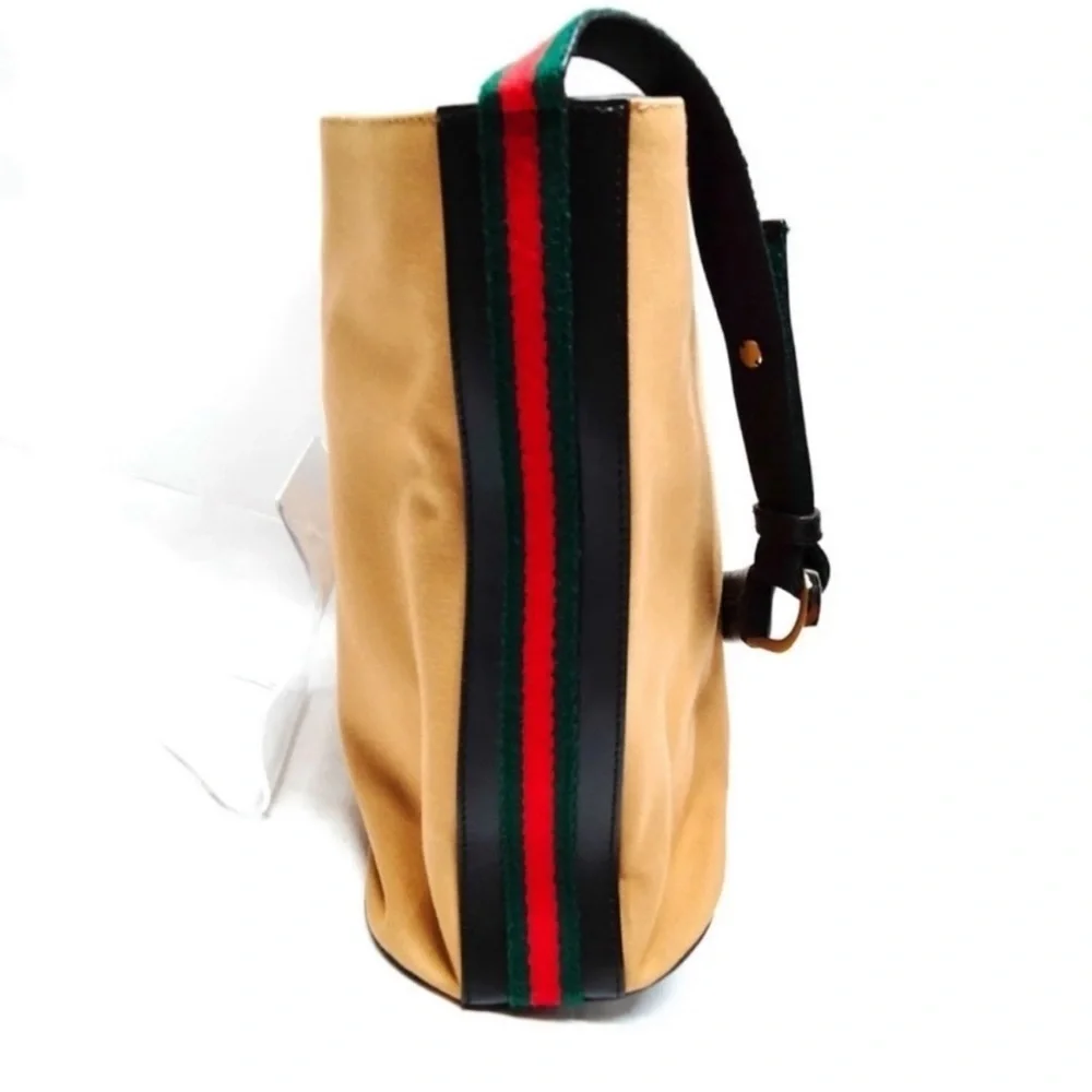 Gucci Sherry Line Shoulder Bag Beige Canvas Leather Bucket Purse - Picture 2 of 6